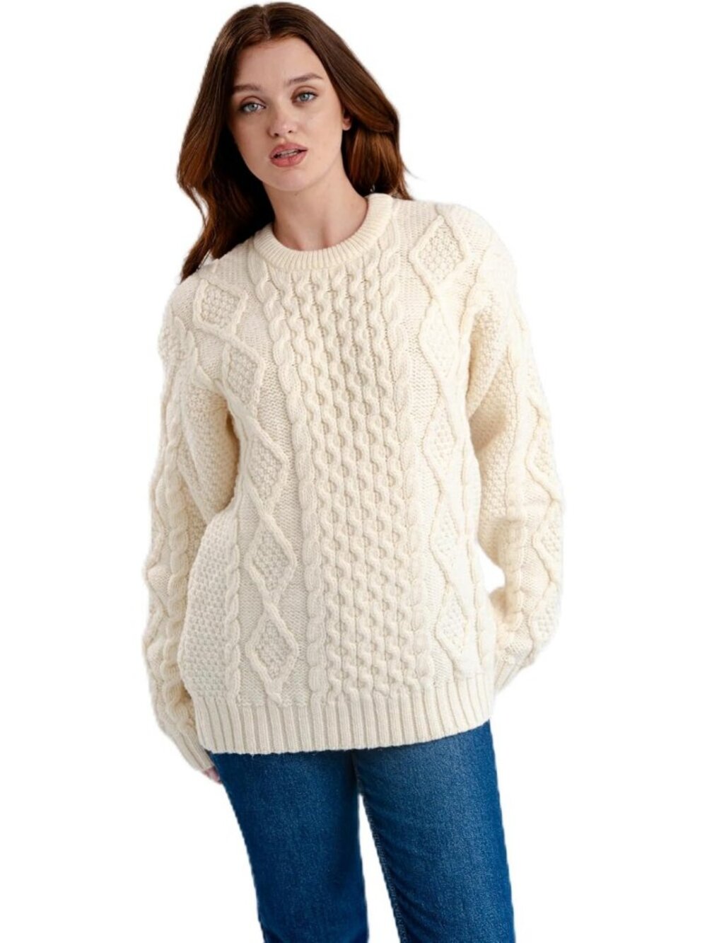 Cozy Cable Knit Wool Pullover Sweater for Women - 100% Virgin Wool, Made in
